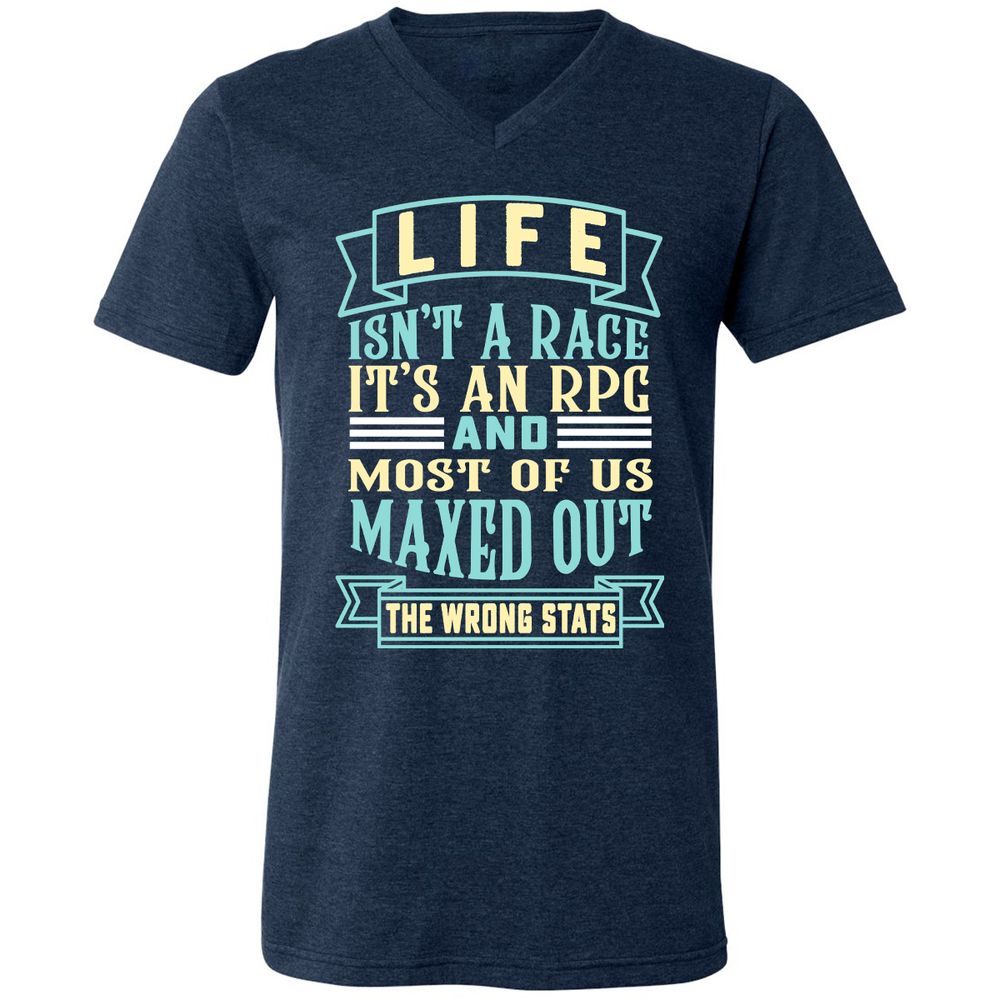 Life Is A RPG Unisex V-Neck T-Shirt - Heather Navy - 15
