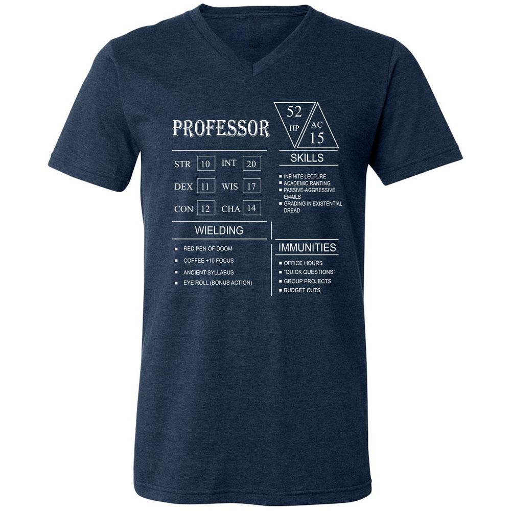 Professor New Unisex V-Neck T-Shirt - Heather Navy - 15