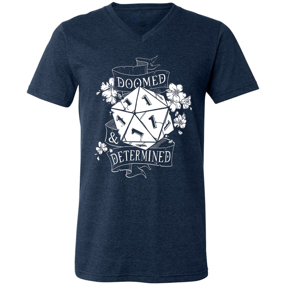 Doomed Determined Unisex V-Neck T-Shirt - Heather Navy - 15
