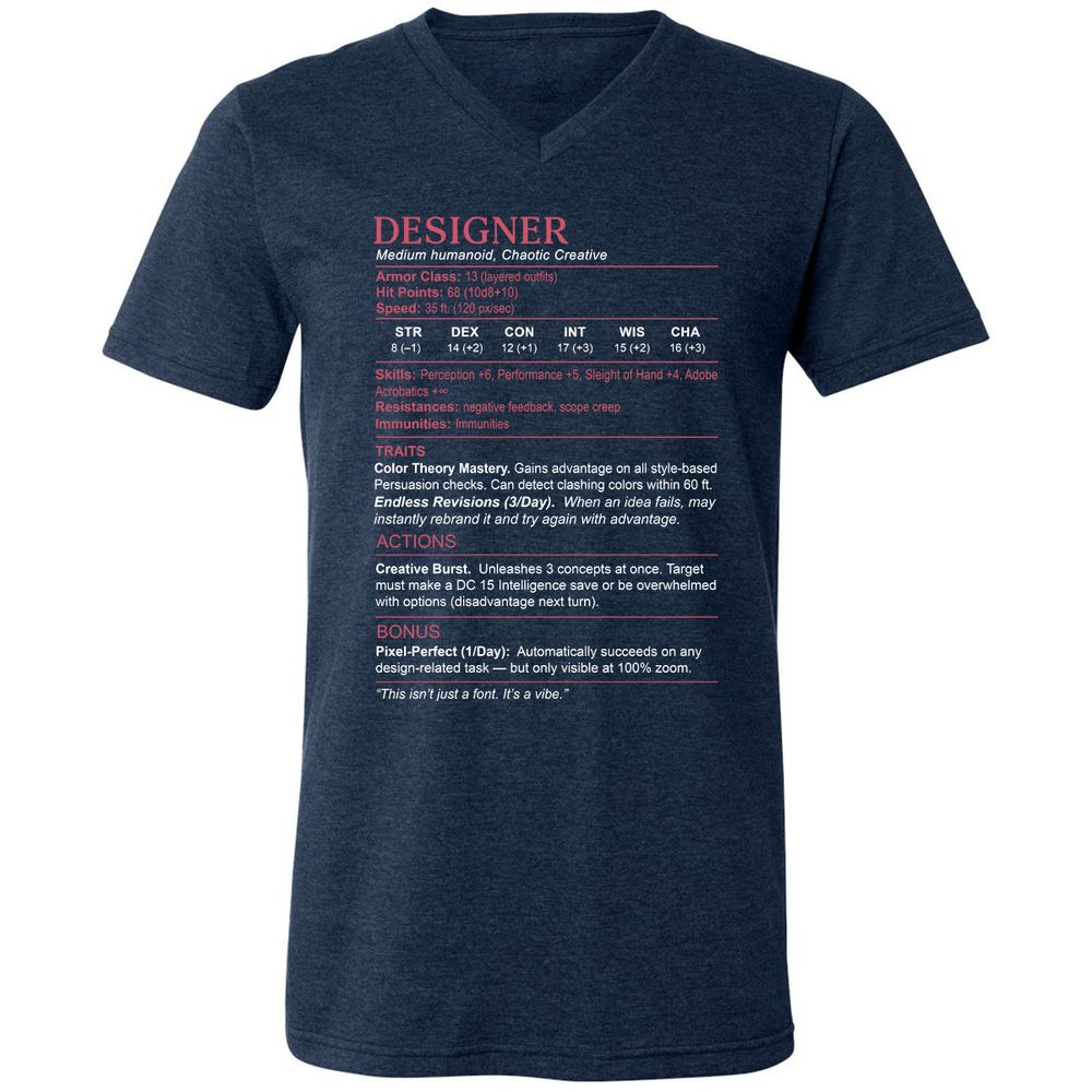 Designer Stats Unisex V-Neck T-Shirt - Heather Navy - 15