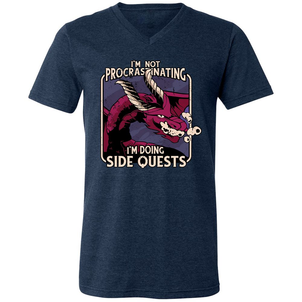 Doing Side Quests Unisex V-Neck T-Shirt - Heather Navy - 15