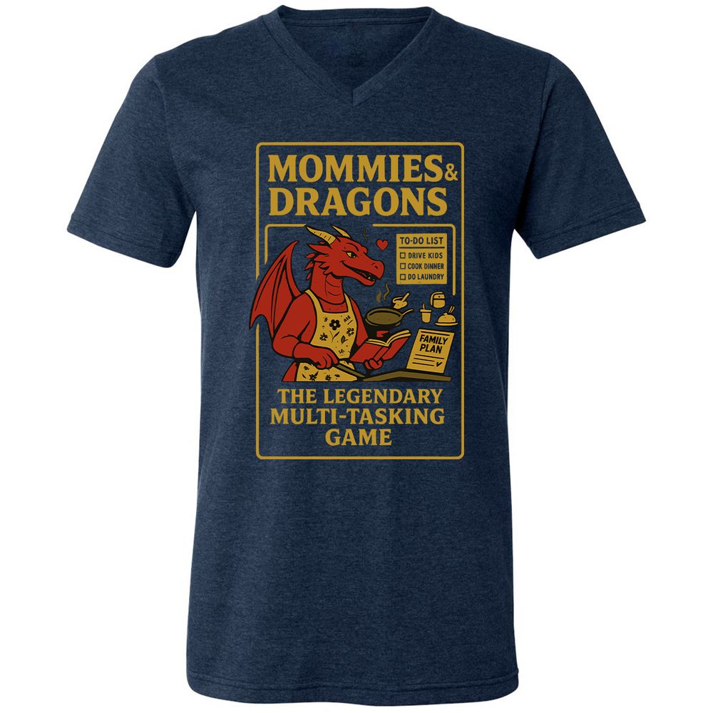 Mommies & Dragons Unisex V-Neck T-Shirt - Heather Navy - 15