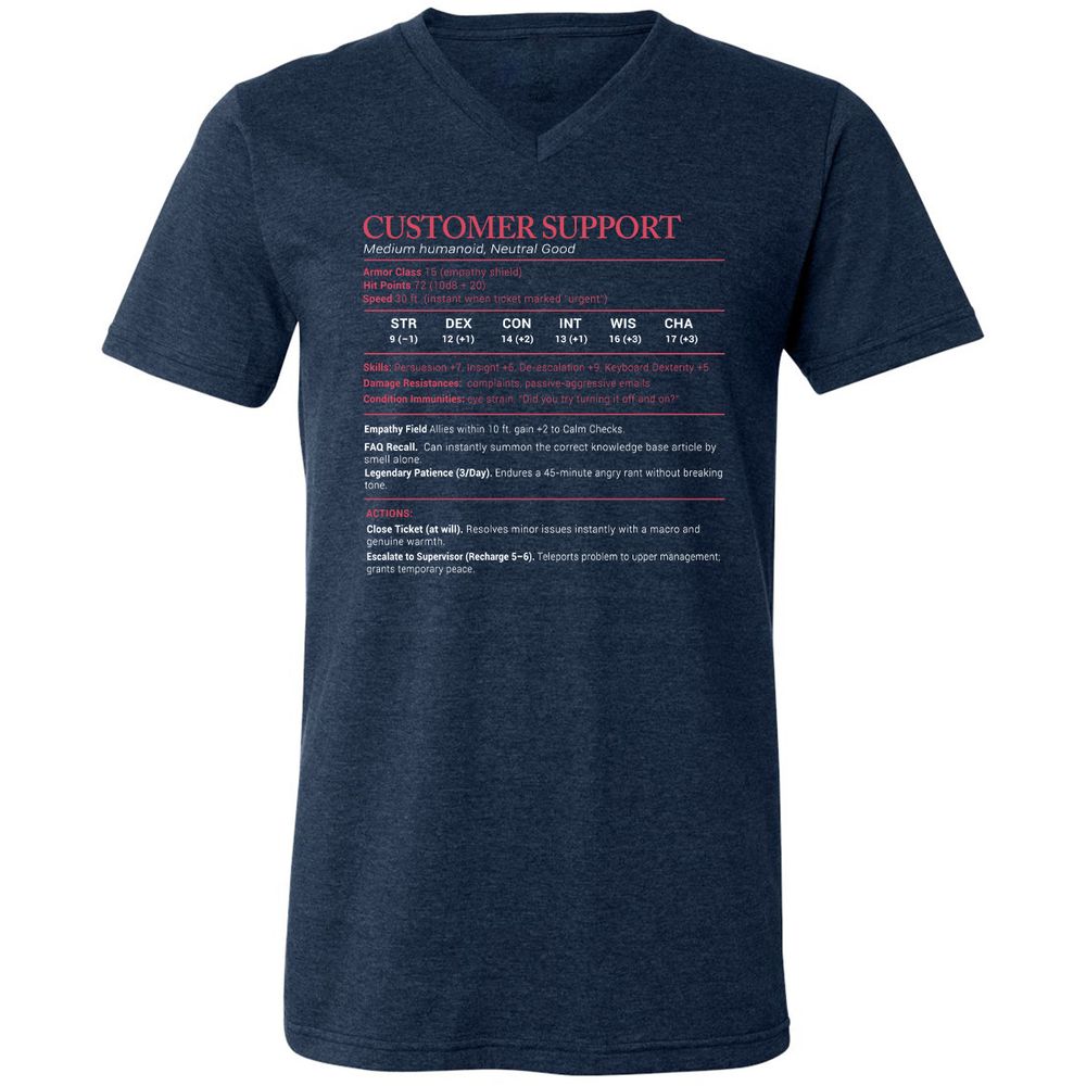 Customer Support Stats Unisex V-Neck T-Shirt - Heather Navy - 15