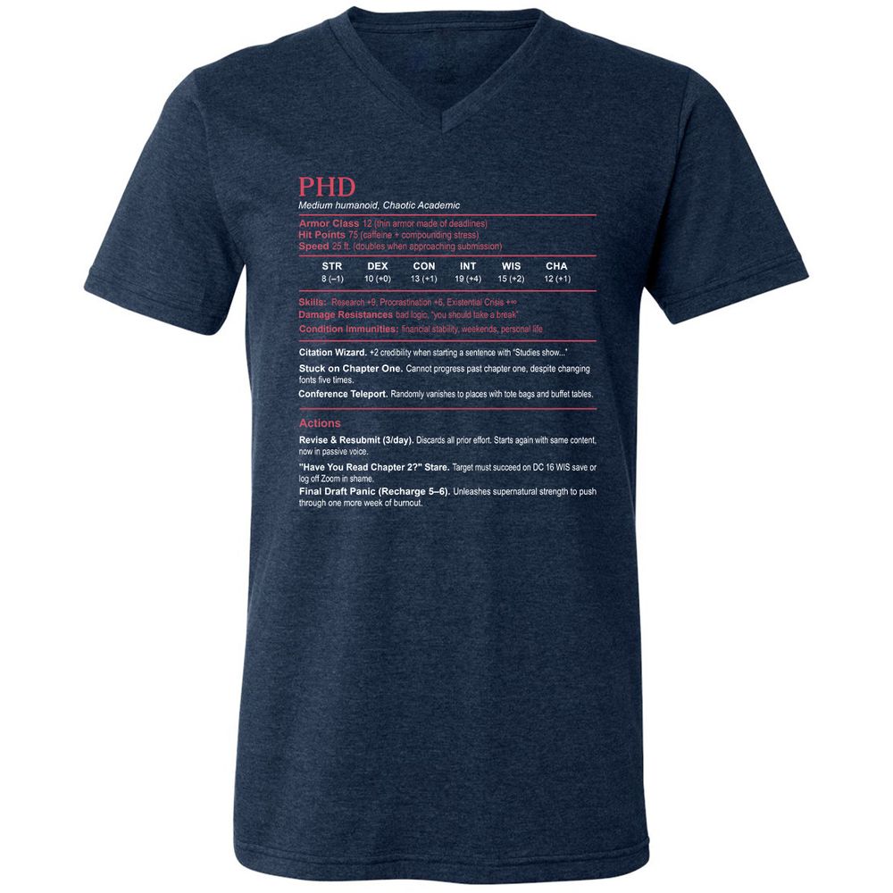 PhD Stats Unisex V-Neck T-Shirt - Heather Navy - 15