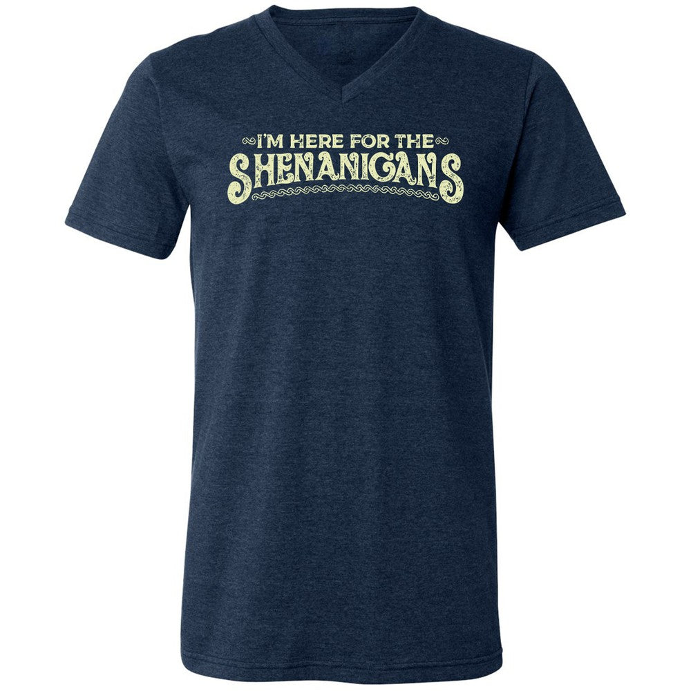 Here For The Shenanigans Unisex V-Neck T-Shirt - Heather Navy - 15