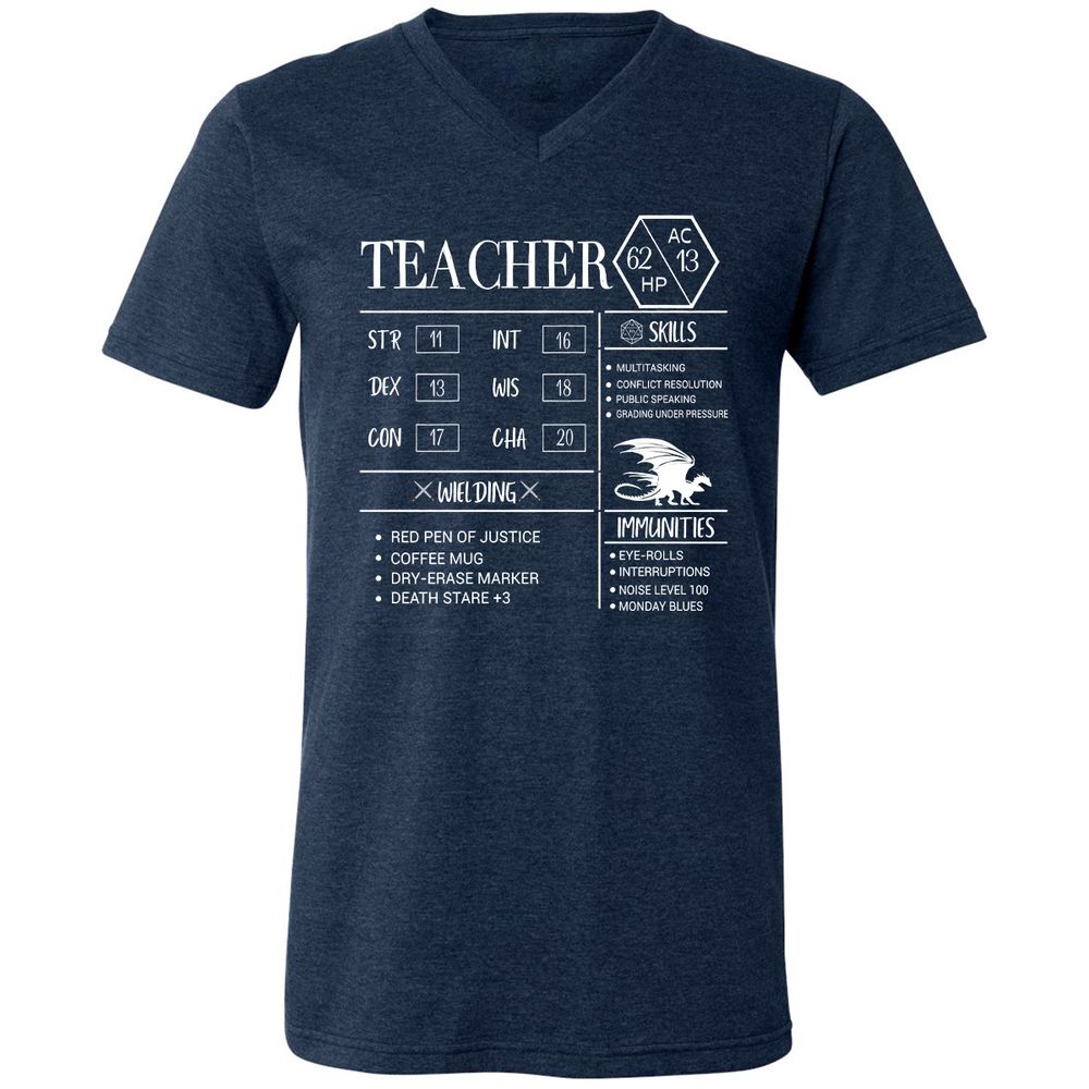 Teacher New Unisex V-Neck T-Shirt - Heather Navy - 15