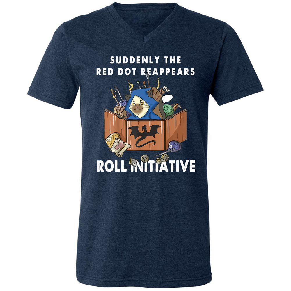 Suddenly The Red Dot Reappears Roll Initiative Unisex V-Neck T-Shirt - Heather Navy - 15