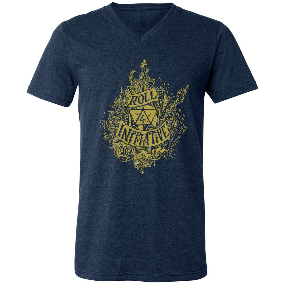 Roll Initiative Unisex V-Neck T-Shirt - Heather Navy - 15