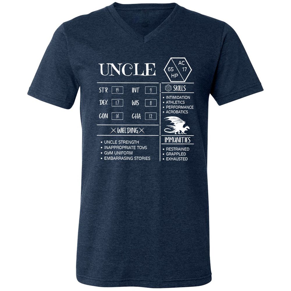 Uncle Stats 2 Unisex V-Neck T-Shirt - Heather Navy - 15