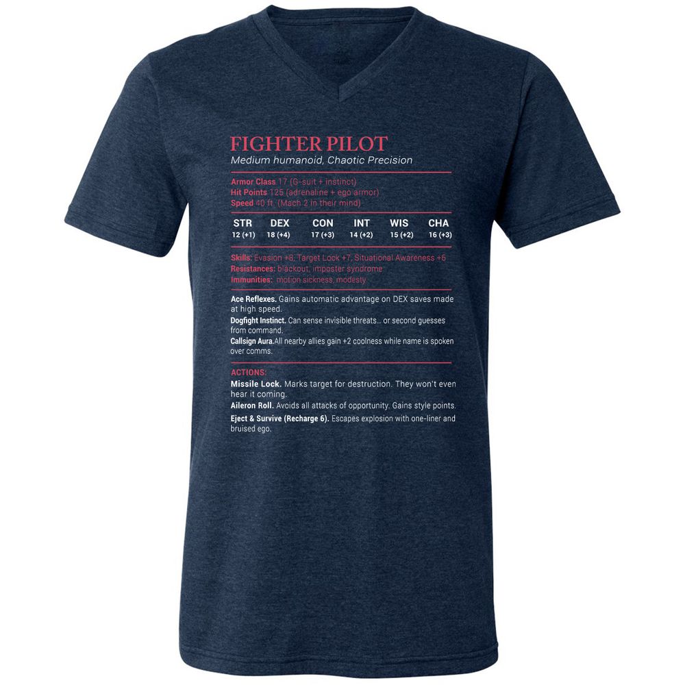 Fighter Pilot Stats Unisex V-Neck T-Shirt - Heather Navy - 15
