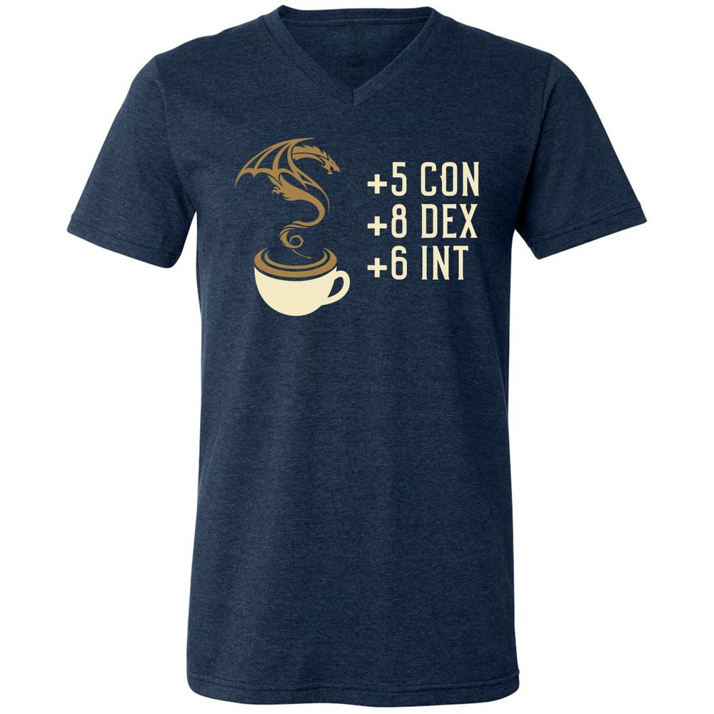 Coffee Dragon Unisex V-Neck T-Shirt - Heather Navy - 15