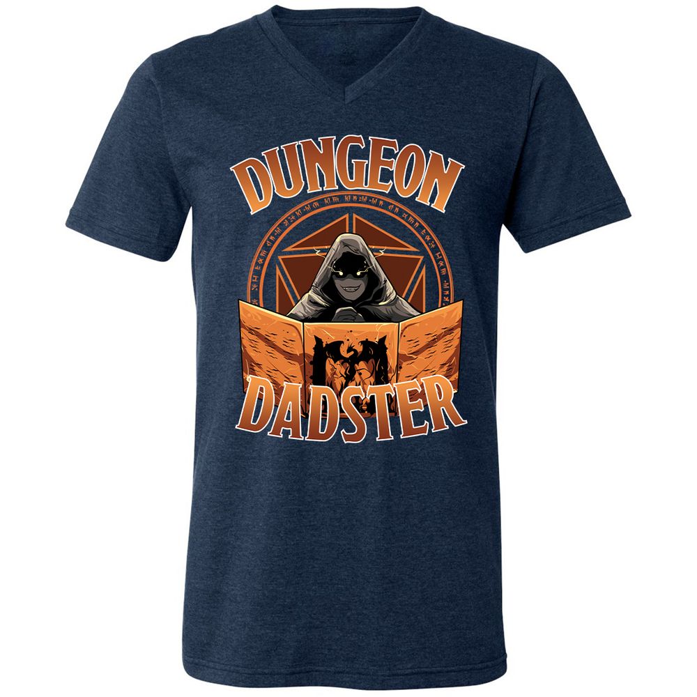 Dungeon Dadster Unisex V-Neck T-Shirt - Heather Navy - 15
