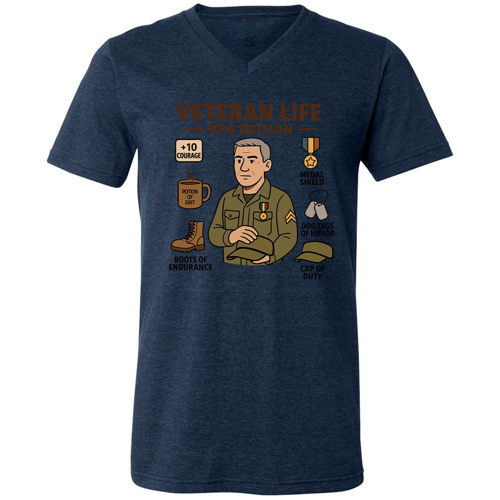 Veteran Life RPG Edition Unisex V-Neck T-Shirt - Heather Navy - 15