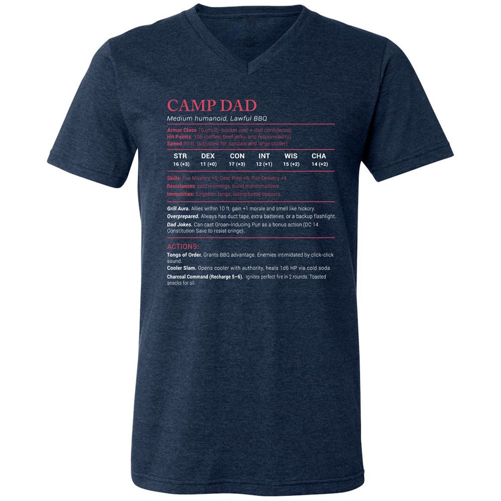 Camp Dad Stats Unisex V-Neck T-Shirt - Heather Navy - 15