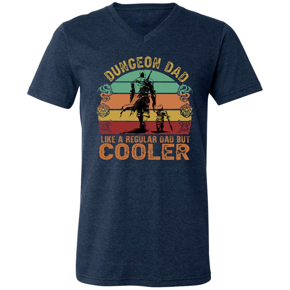 Dungeon Dad Like A Regular Dad Unisex V-Neck T-Shirt - Heather Navy - 15