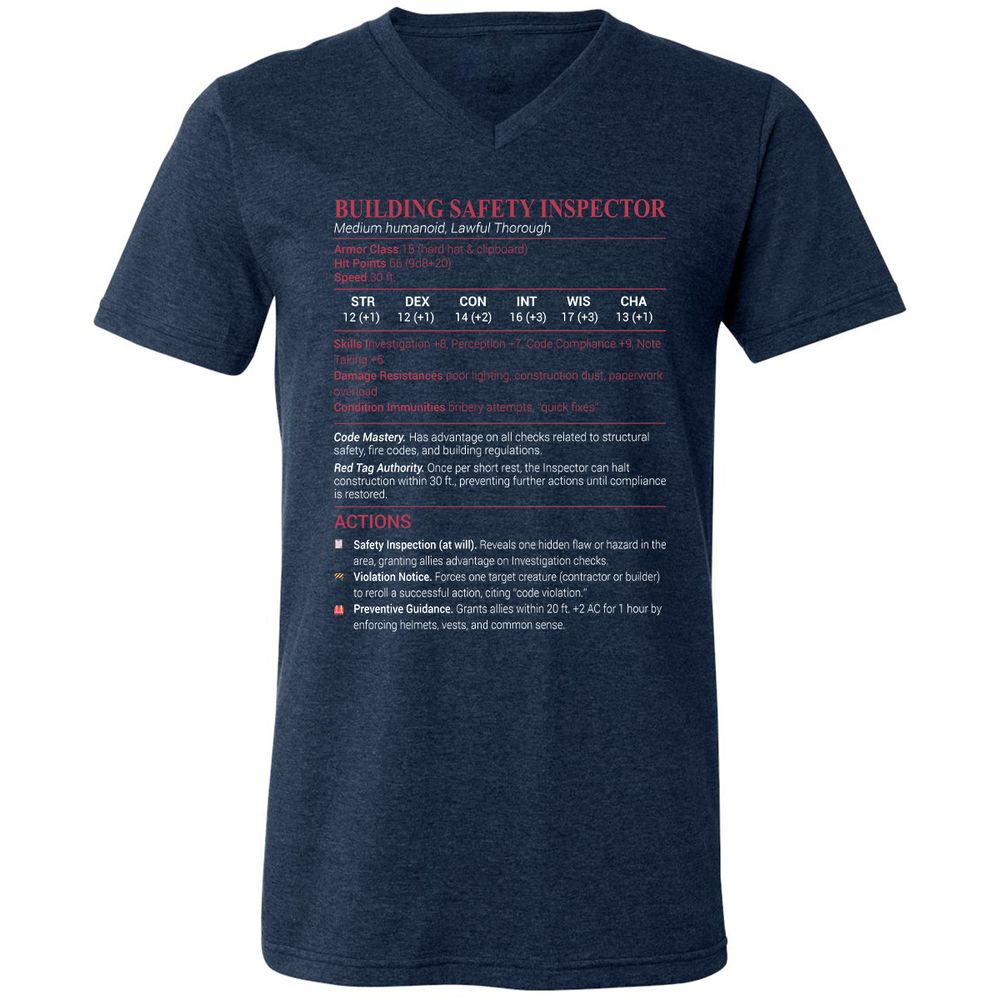 Building Safety Inspector Unisex V-Neck T-Shirt - Heather Navy - 15