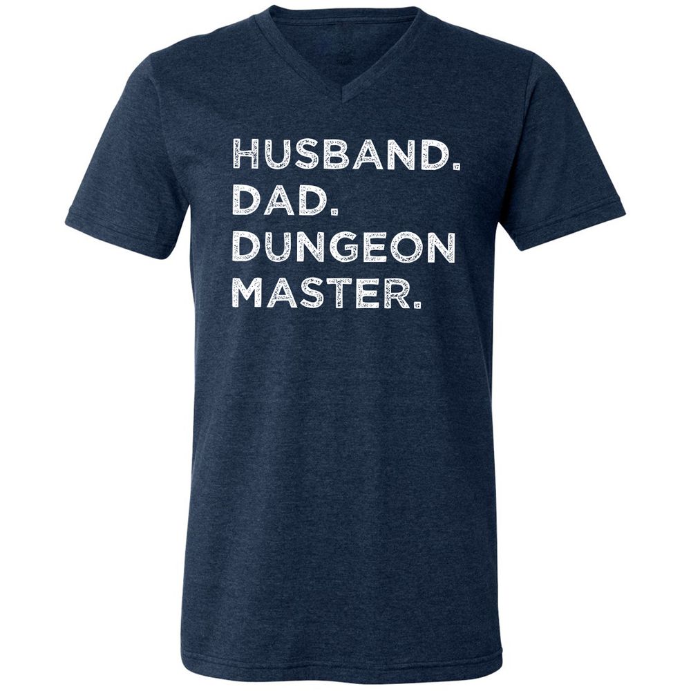 Husband Dad Dungeon Master Unisex V-Neck T-Shirt - Heather Navy - 15
