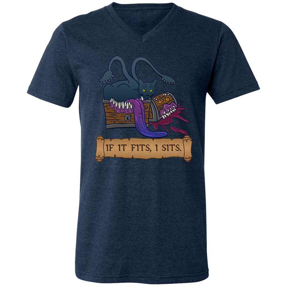 If It Fits I Sits Unisex V-Neck T-Shirt - Heather Navy - 15