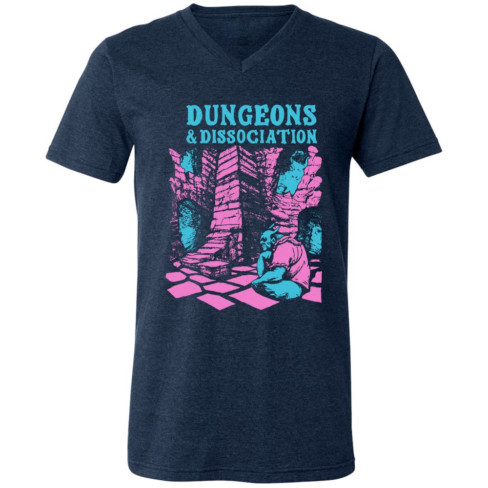 Dungeons And Dissociation Unisex V-Neck T-Shirt - Heather Navy - 15