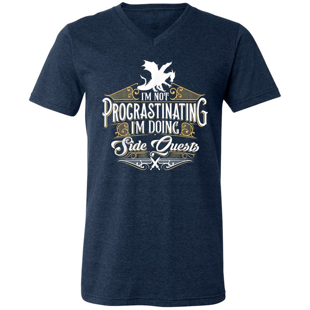 I'm Doing Side Quests Unisex V-Neck T-Shirt - Heather Navy - 15