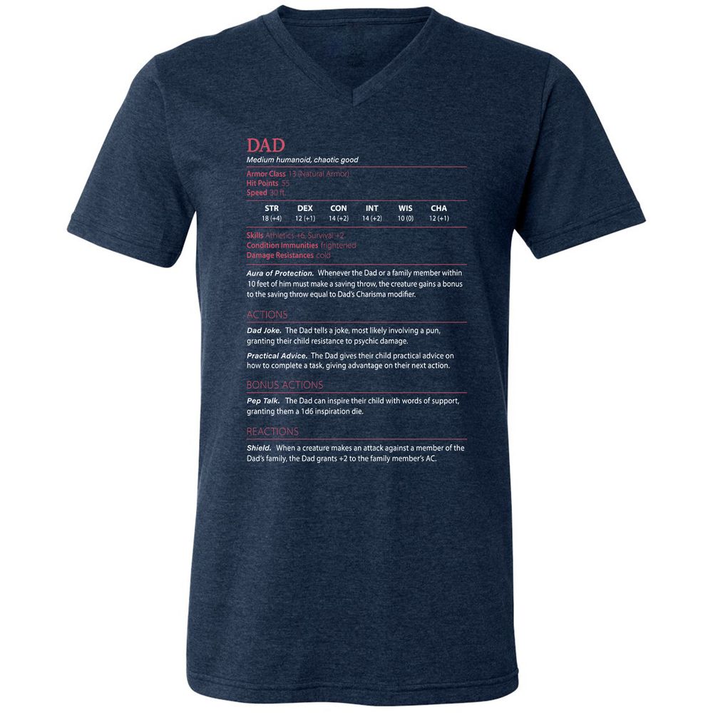 Dad Stats Unisex V-Neck T-Shirt - Heather Navy - 15