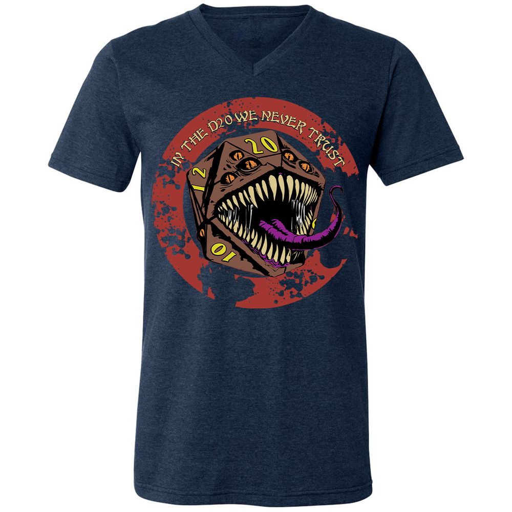 In The D20 We Never Trust Unisex V-Neck T-Shirt - Heather Navy - 15