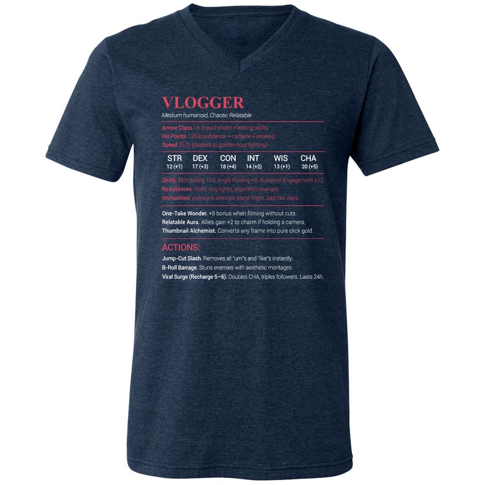 Vlogger Unisex V-Neck T-Shirt - Heather Navy - 15