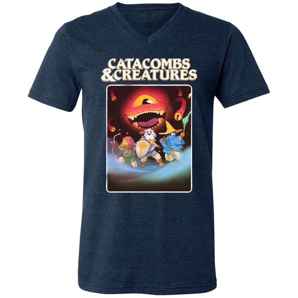 Catacombs & Creatures Unisex V-Neck T-Shirt - Heather Navy - 15