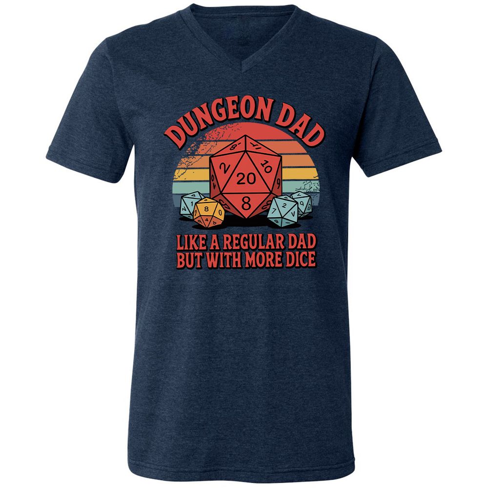 Dungeon Dad With More Dice Unisex V-Neck T-Shirt - Heather Navy - 15