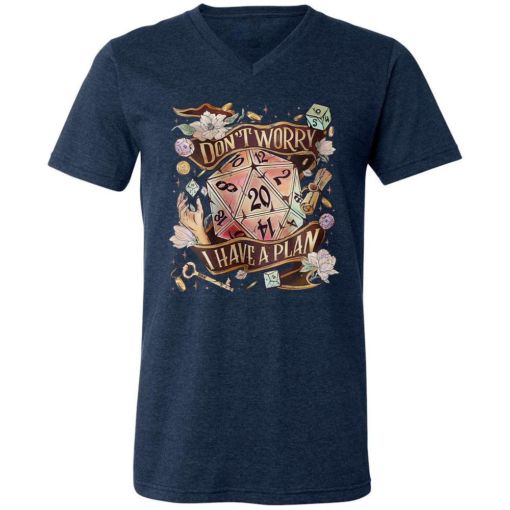 Floral Don't Worry I Have A Plan Unisex V-Neck T-Shirt - Heather Navy - 15
