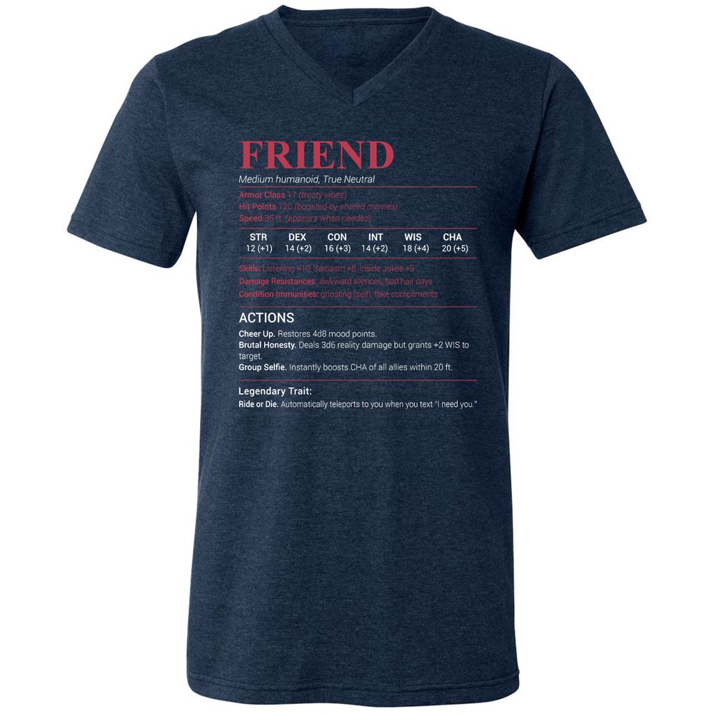Friend Stats Unisex V-Neck T-Shirt - Heather Navy - 15