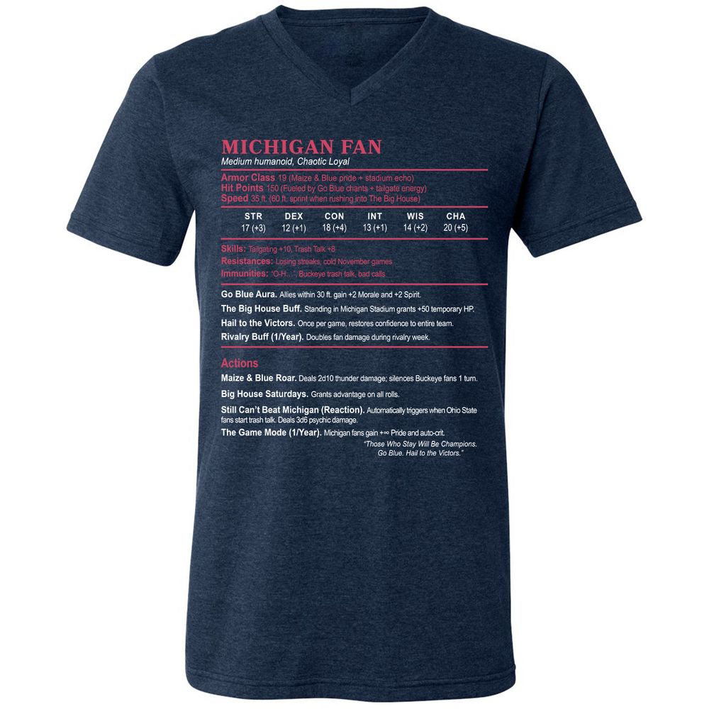 MICHIGAN FAN Unisex V-Neck T-Shirt - Heather Navy - 15