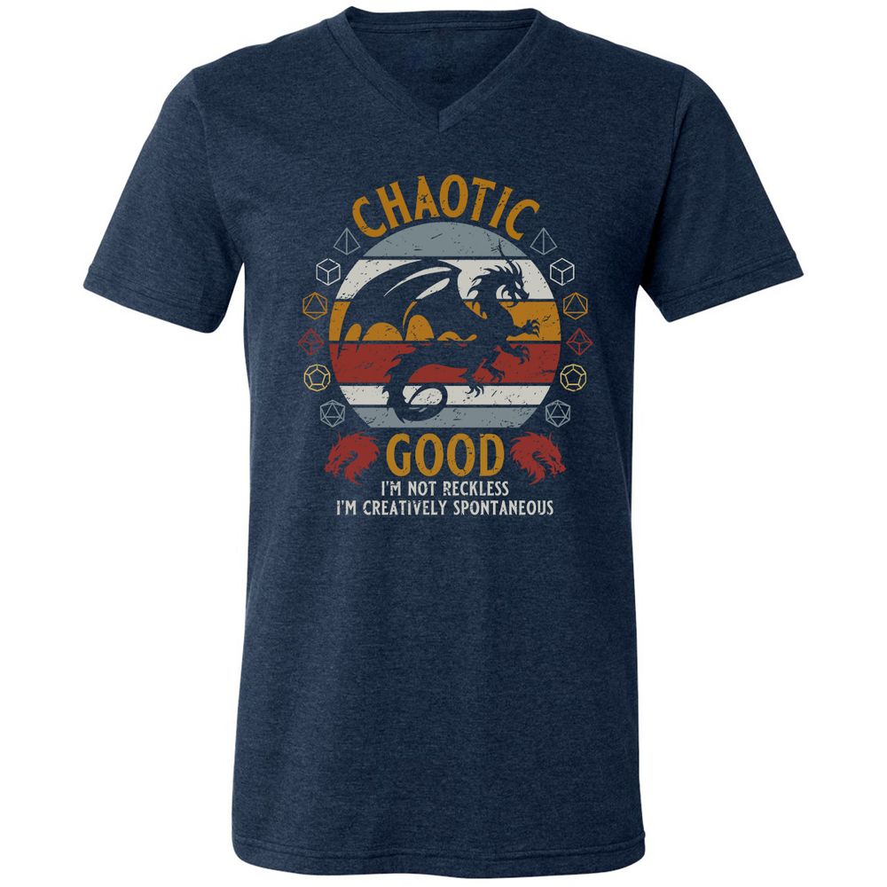 Chaotic Good Unisex V-Neck T-Shirt - Heather Navy - 15