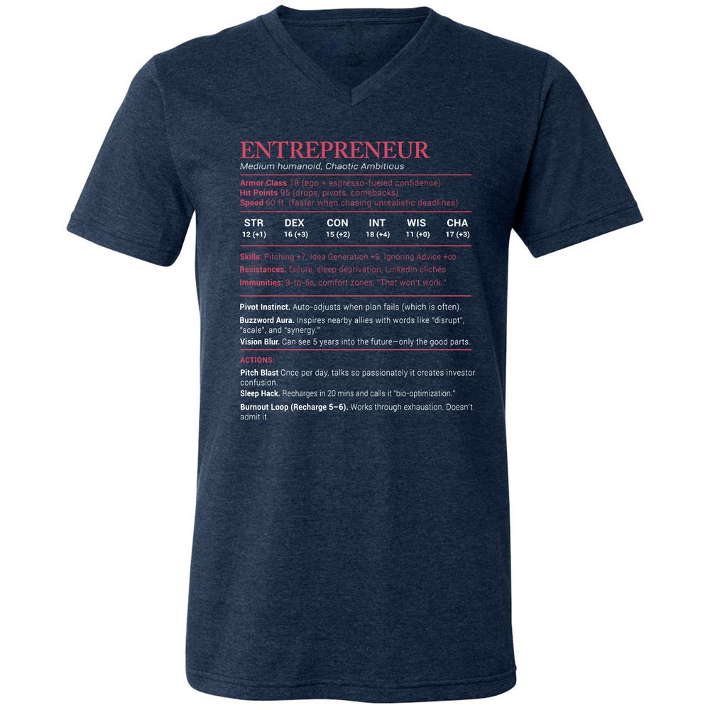 Entrepreneur Stats Unisex V-Neck T-Shirt - Heather Navy - 15