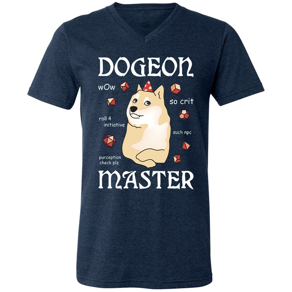 Dogeon Master Unisex V-Neck T-Shirt - Heather Navy - 15