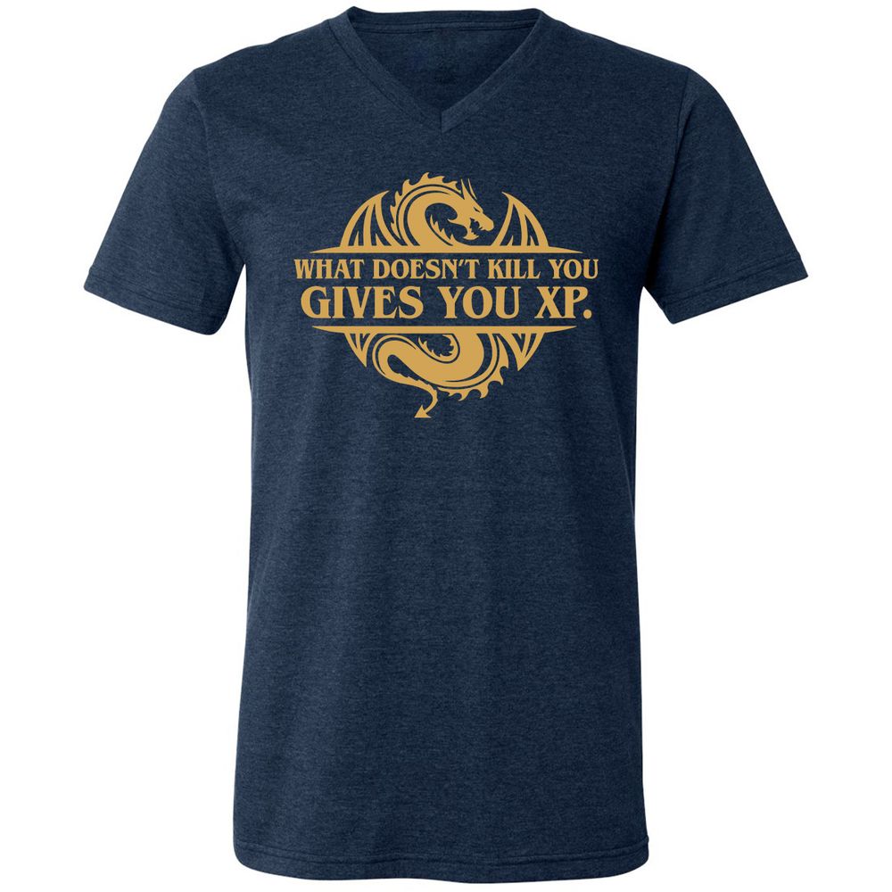 What Doesn't Kill You Gives You XP Unisex V-Neck T-Shirt - Heather Navy - 15