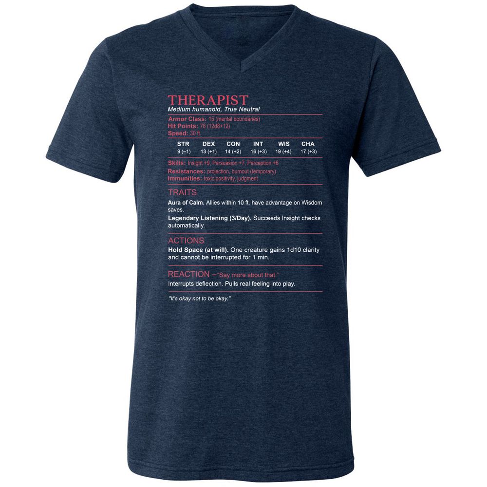 Therapist Stats Unisex V-Neck T-Shirt - Heather Navy - 15
