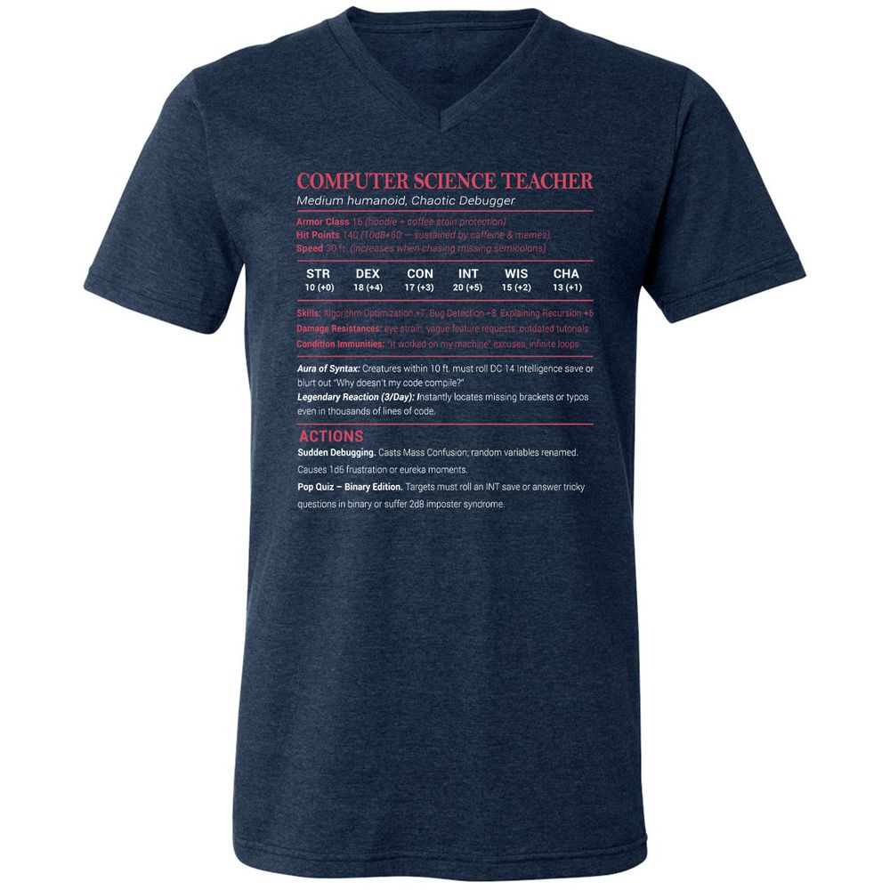 Computer Science Teacher Unisex V-Neck T-Shirt - Heather Navy - 15