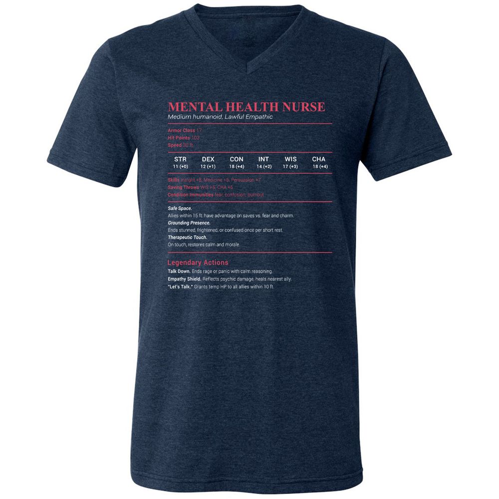 Mental Health Nurse Stats Unisex V-Neck T-Shirt - Heather Navy - 15