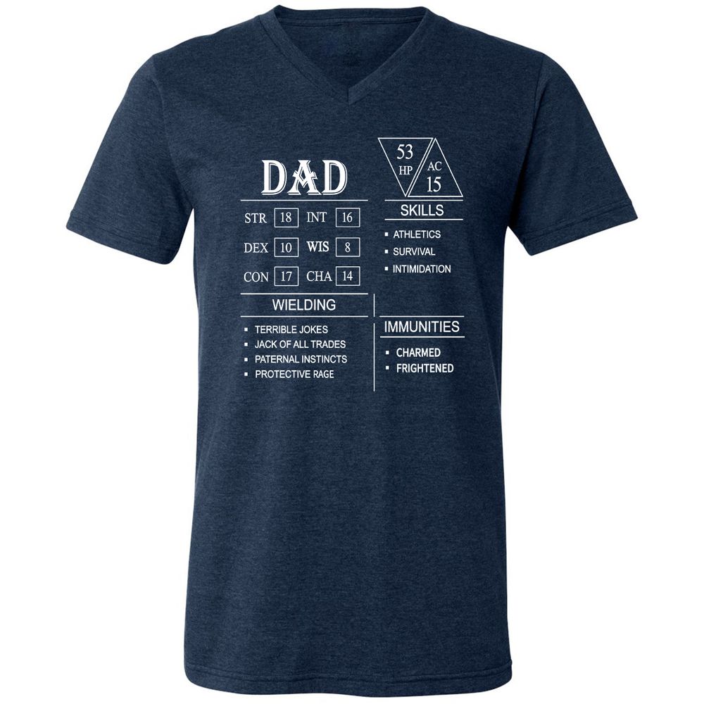 Dad Stat Block Unisex V-Neck T-Shirt - Heather Navy - 15