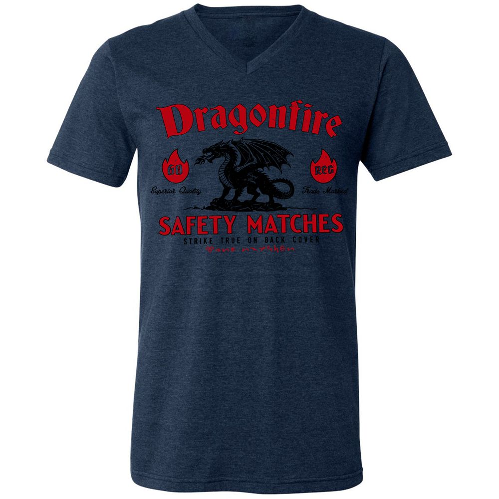 Dragonfire Unisex V-Neck T-Shirt - Heather Navy - 15