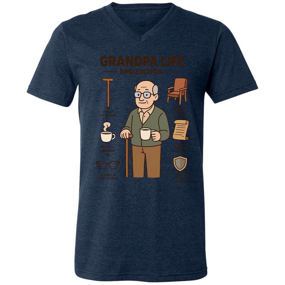 Grandpa Life RPG Edition Unisex V-Neck T-Shirt - Heather Navy - 15