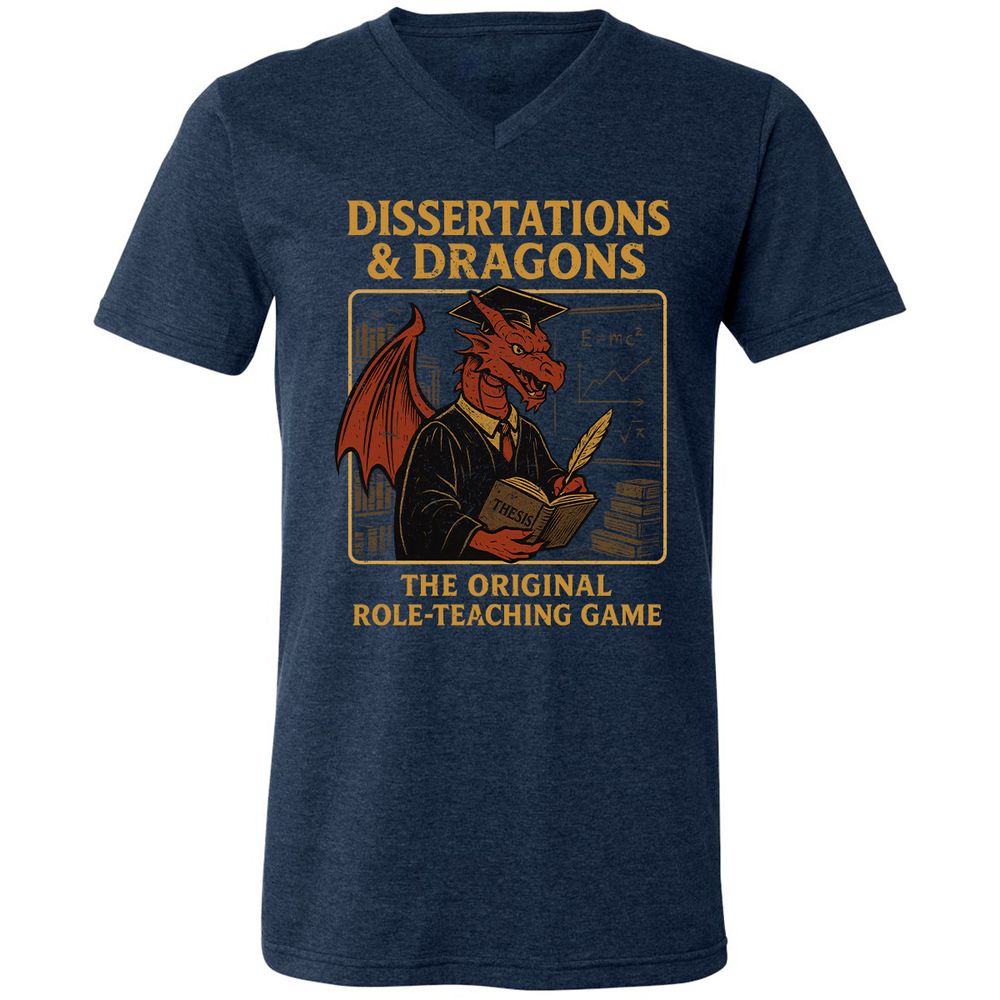 Disserations & Dragons Unisex V-Neck T-Shirt - Heather Navy - 15