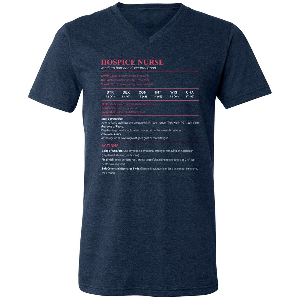 Hospice Nurse Stats Unisex V-Neck T-Shirt - Heather Navy - 15