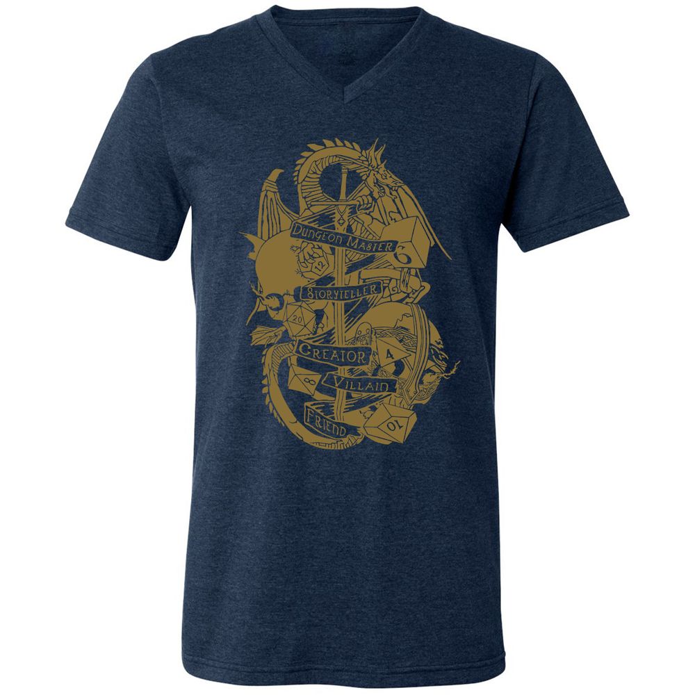 Dungeon Master Dragon Unisex V-Neck T-Shirt - Heather Navy - 15