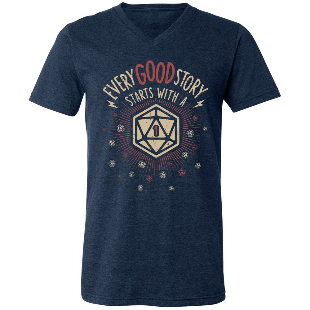 Good Story Starts With A 1 Unisex V-Neck T-Shirt - Heather Navy - 15