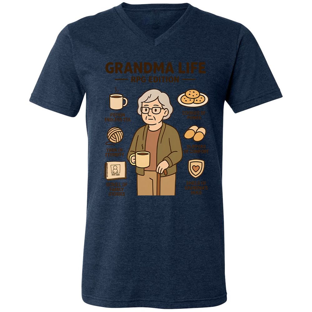 Grandma Life RPG Edition Unisex V-Neck T-Shirt - Heather Navy - 15