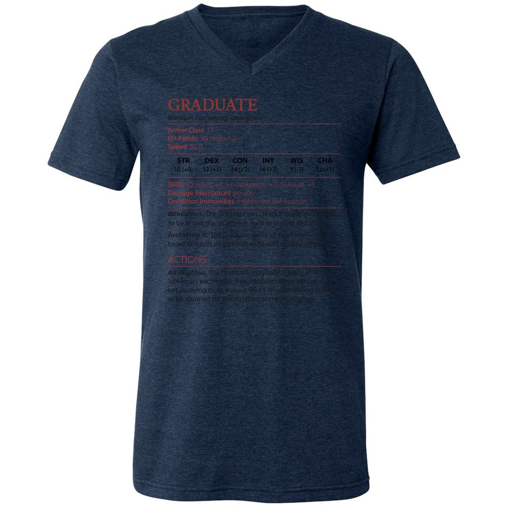 Graduate Stats Unisex V-Neck T-Shirt - Heather Navy - 15
