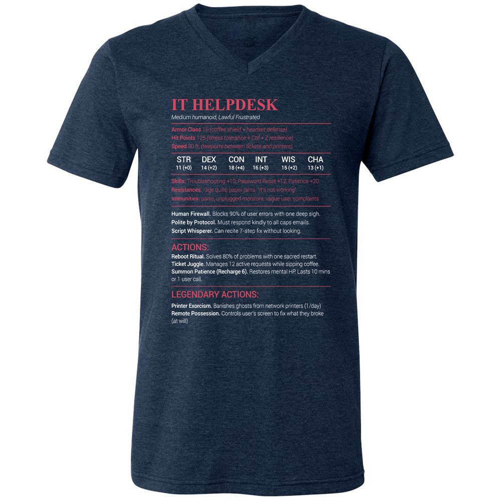 IT Helpdesk Unisex V-Neck T-Shirt - Heather Navy - 15