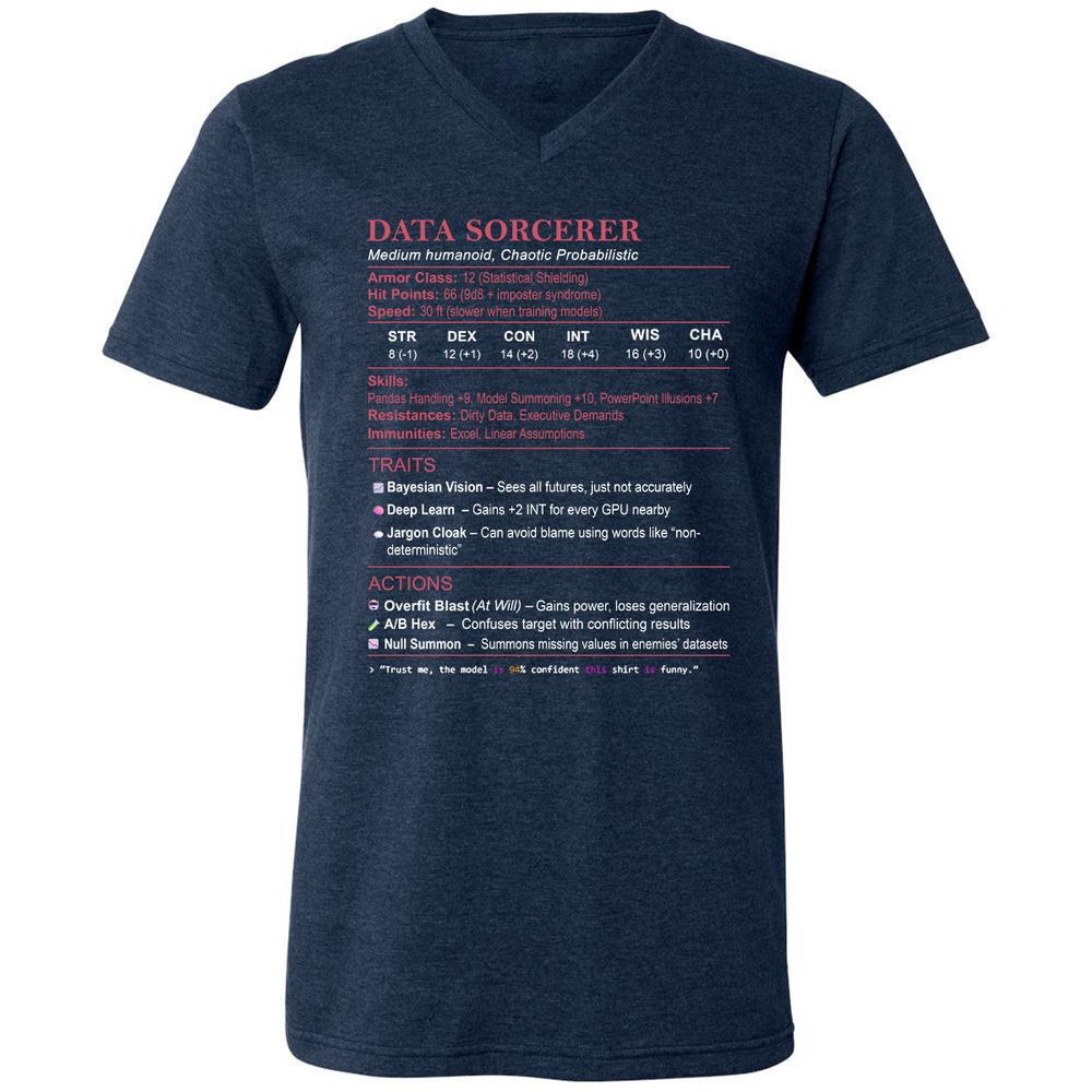 Data Scientist Stats (Data Sorcerer) Unisex V-Neck T-Shirt - Heather Navy - 15